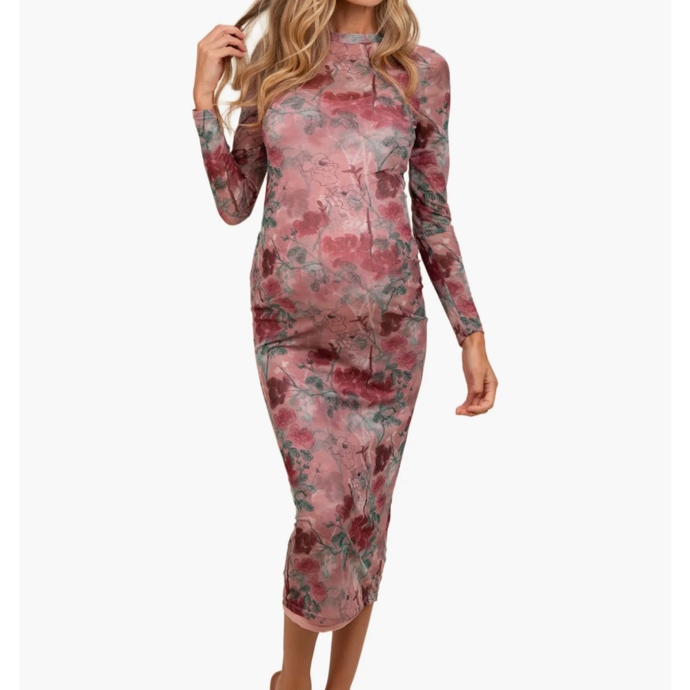 Pinkblush Rose and Sage Long Sleeve Dress